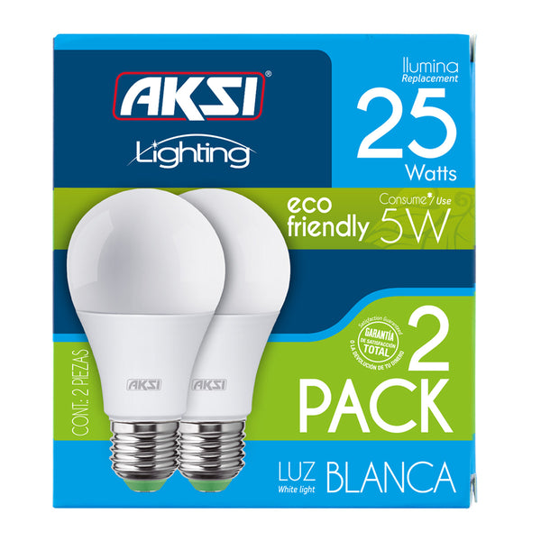 Pack de 2 focos LED Aksi 5W ECO A19 Base E27 Luz Blanca