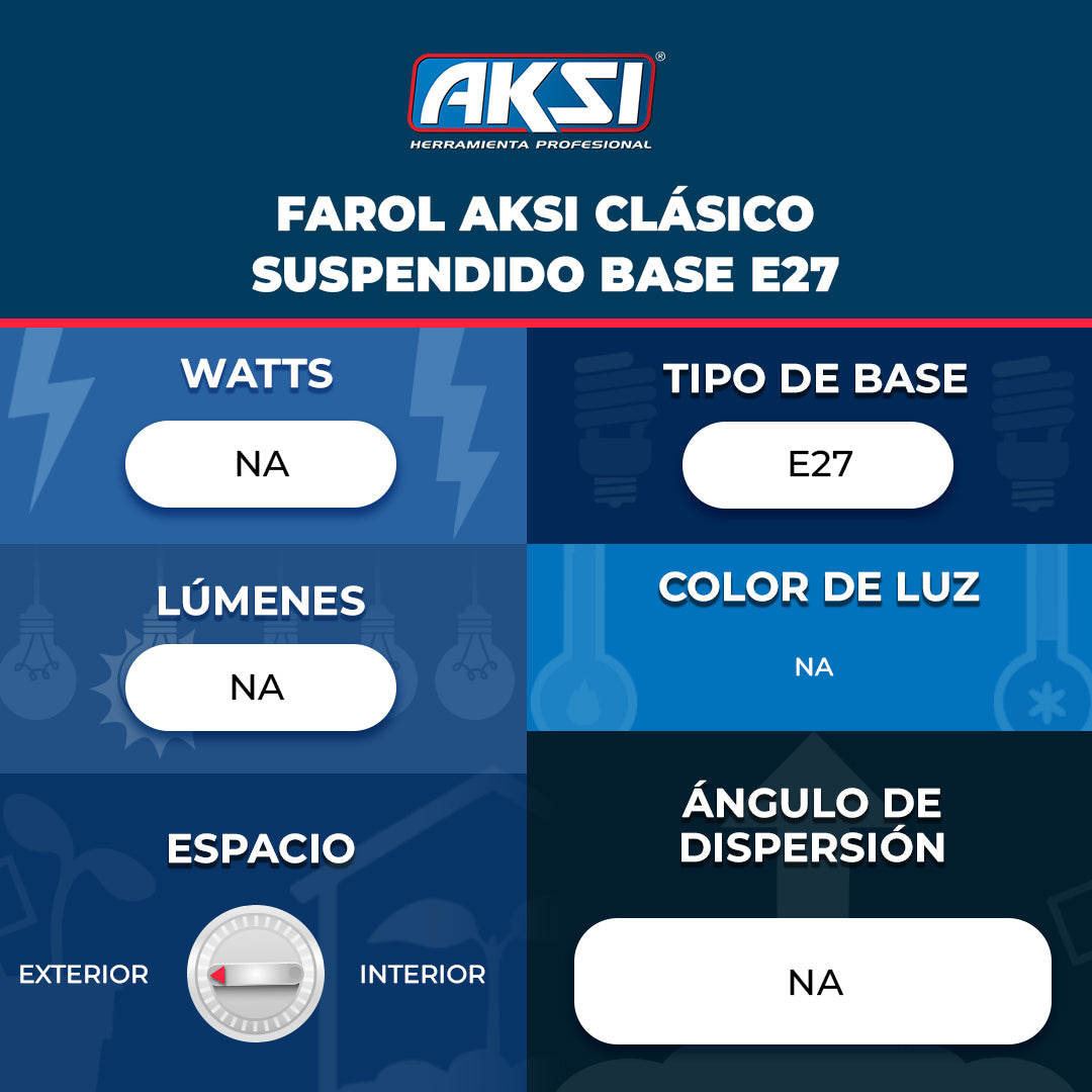 Ficha técnica de Farol Clásico Suspendido Blanco Iluminación Decorativa