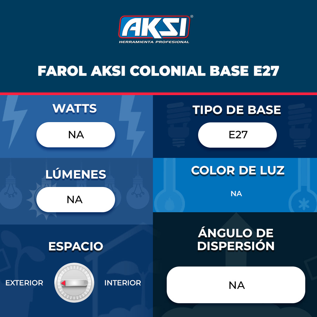 Ficha técnica de Farol Colonial Blanco Iluminación Exterior Clásica
