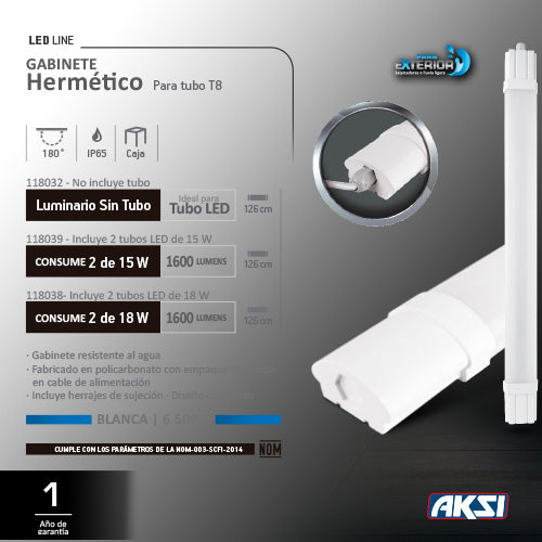 Luminario LED Aksi 36W de Sobreponer IP65 120 cm Luz Blanca