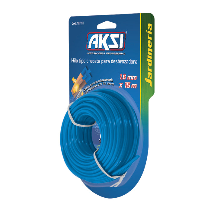 107311 AKSI - Hilo para desbrozadora tipo cruceta de 1.6 mm x 15 m