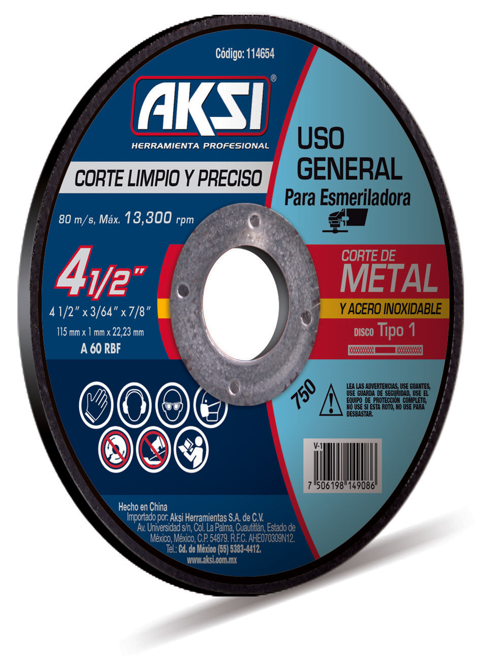 114654 AKSI - Disco corte de metal y acero inox. 4 1/2