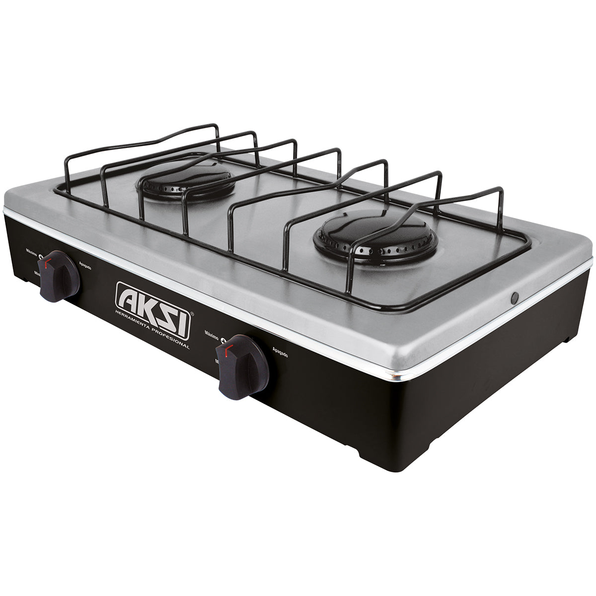 116031 AKSI - Estufa de mesa 2 quemadores blanco con Acero Inox