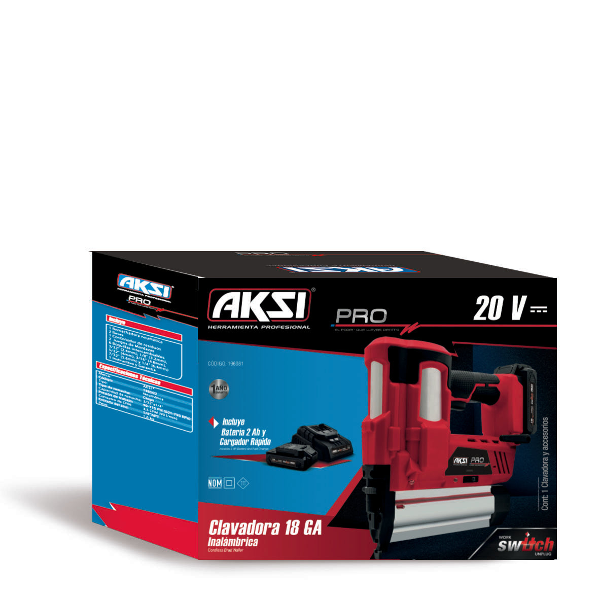 Clavadora Inalámbrica Calibre 18 20V AKSI SWITCH | Compra Clavadora en ...